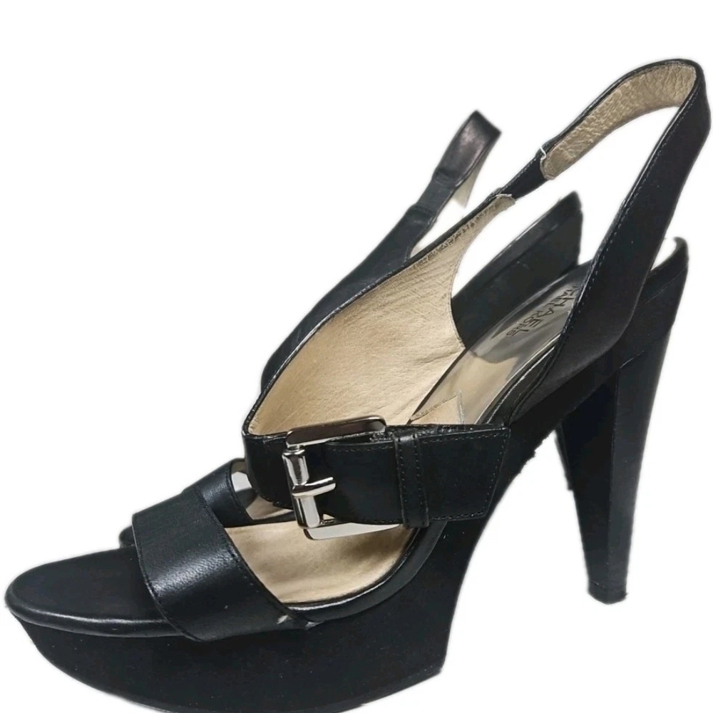 Michael Kors Women's 10 Blk Leather Belted  Platform Slingback Y2k Boho Retro[5E